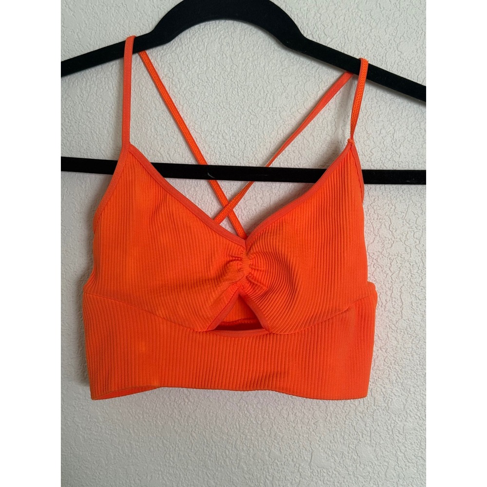 Free People Movement Neon Orange Ribbed Cinch Crop Top Bra XS/S
